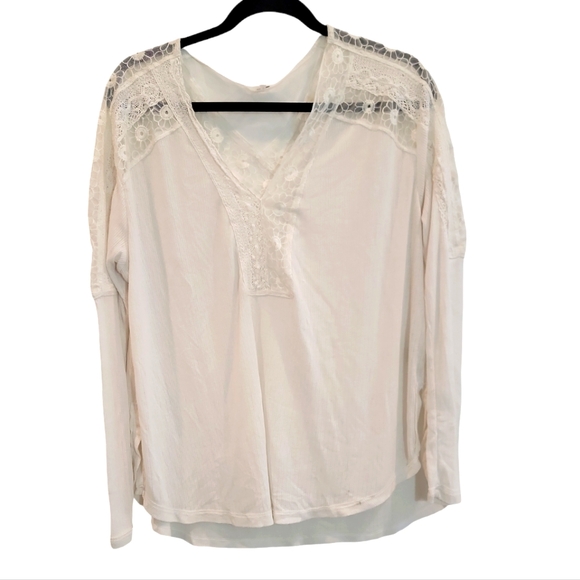 Free People Lola Top Long Sleeve Lace Trim Boxy Oversize Ivory Cream Size M - Picture 4 of 10